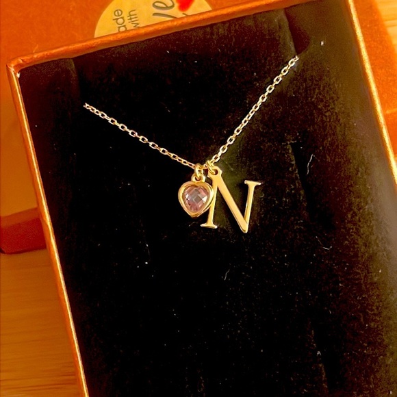 Brand New 14K Gold Plated Sterling Silver Monogram "N" Necklace Alexandrite Gem - Picture 4 of 13